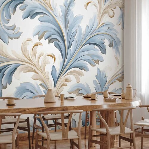  Foto tapeta - Baroque Ornaments in Light Cream-Blue Hues 300x210 Vodootporna Slike