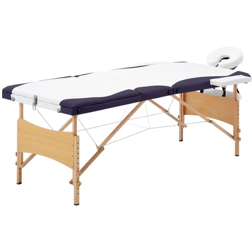 vidaXL Zložljiva masažna miza 3-conska les bela in vijolična