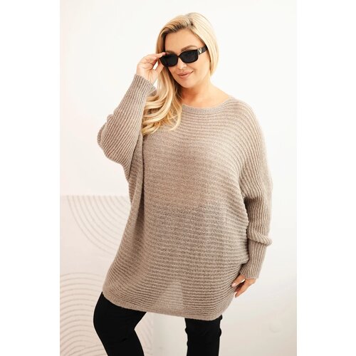 Kesi Włoski Plus Size women&amp;#039;s sweater with mohair poncho fango Slike
