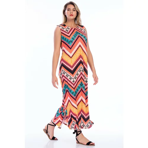 Şans Women's Plus Size Colorful Long Dress with Snap Fasteners