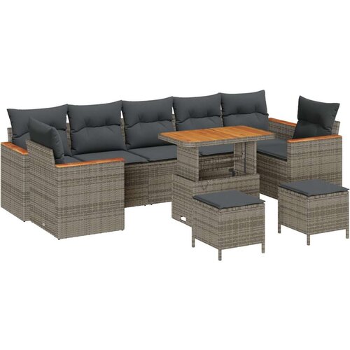  10-delni vrtni sofa set z blazinami siva poly ratan akacija Cene