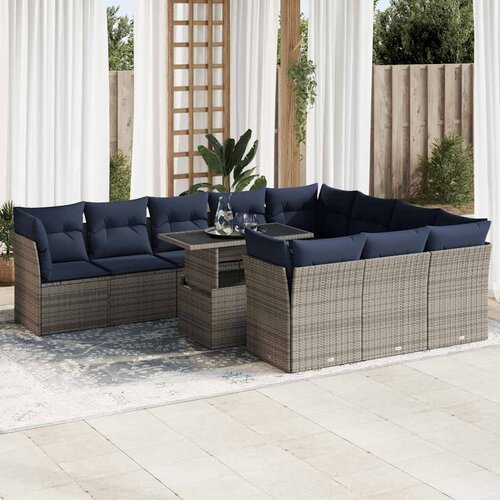 vidaXL 11-dijelni set vrtnih sofa poliratan i bagrem s jastucima sivi Cene