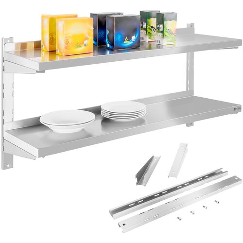 Royal Catering Dvojna viseča jeklena stenska polica, nastavljiva 120 cm, (21326533) Cene