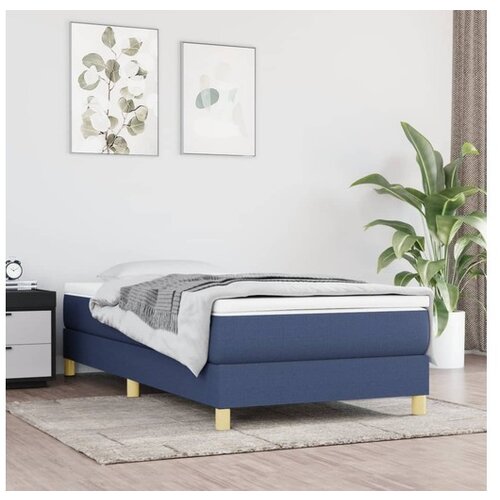 VidaXL Box spring postelja z vzmetnico moder 90x190 cm blago Slike