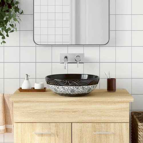 vidaXL Nadgradni umivaonik crno-plavi okrugli Φ 41 x 14 cm keramički Cijene