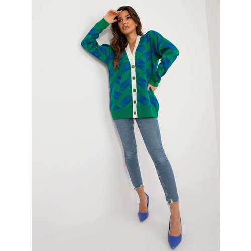 Fashion Hunters Green and cobalt blue cardigan with print Slike