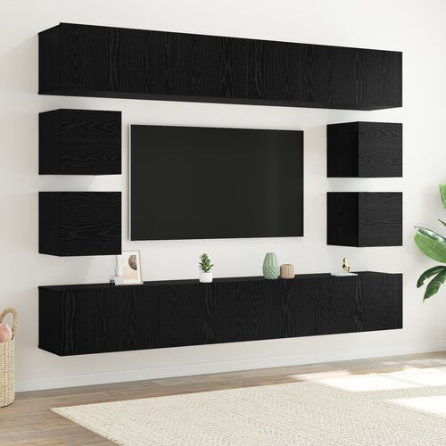 vidaXL set TV ormarića od 8 komada zidno montiranog crnog hrasta konstruirano drvo, zidni TV ormarići 2 komada crni hrast 30.5x30x30 cm, TV ormarići 2 komada crni hrast 100x30x30 cm konstruirano drvo Cijene