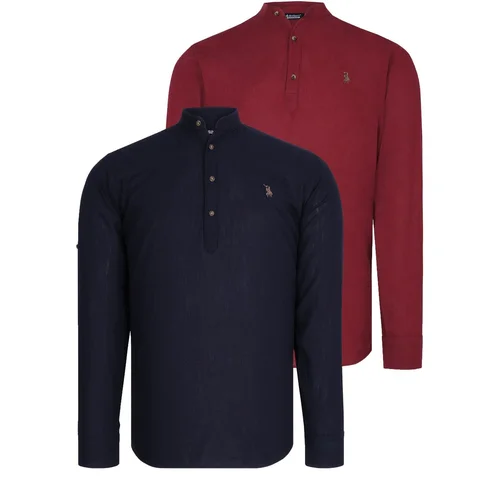 Dewberry DOUBLE SET G783 JUDGE COLLAR SHIRT-BURGUNDY-NAVY BLUE