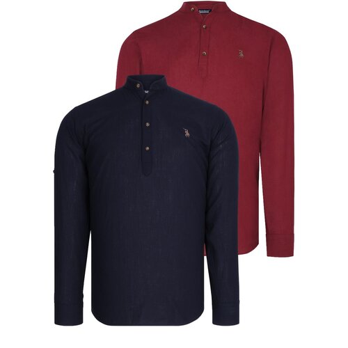 Dewberry DOUBLE SET G783 JUDGE COLLAR SHIRT-BURGUNDY-NAVY BLUE Slike