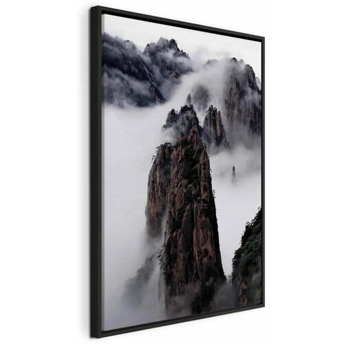  Slika - High Mountains in Mist (1-part) - Landscape of Clouds Amid Rocks 80x120 U crnom drvenom okviru Cene