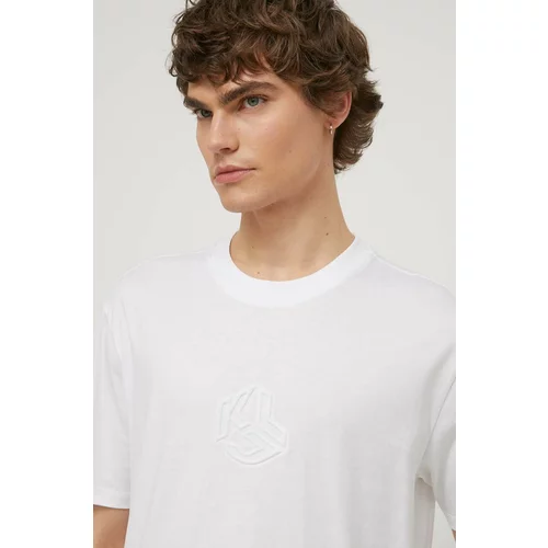 KARL LAGERFELD JEANS Bombažna kratka majica moški, bela barva