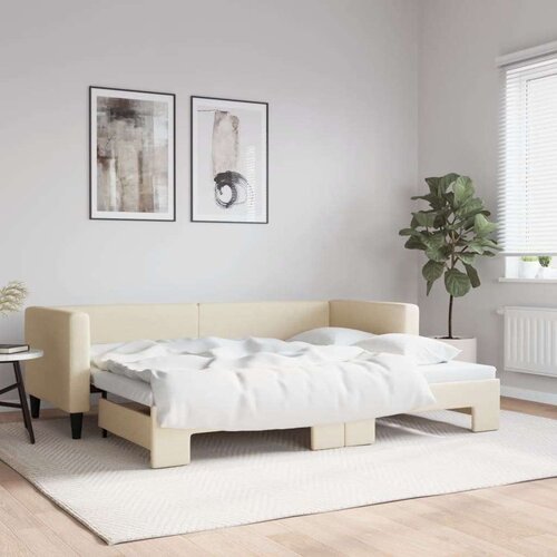 Dnevni krevet na razvlačenje krem 80 x 200 cm od tkanine Slike