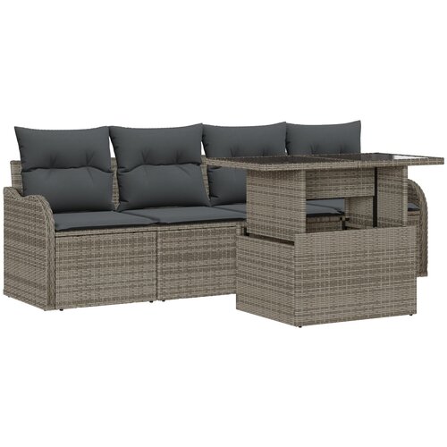 VidaXL 5-dijelni set vrtnih sofa sa jastučićima sivi poli ratan, 2-sjedna vrtna sofa sa pohranom i jastučićima sivi poli ratan Slike