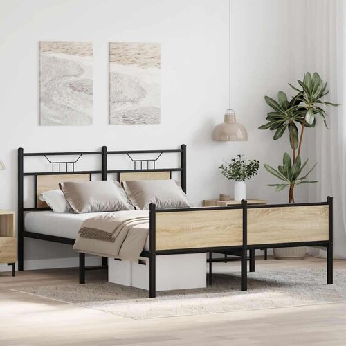  Posteljni okvir brez vzmetnice hrast 137x190 cm inženirski les, (21829288) Slike
