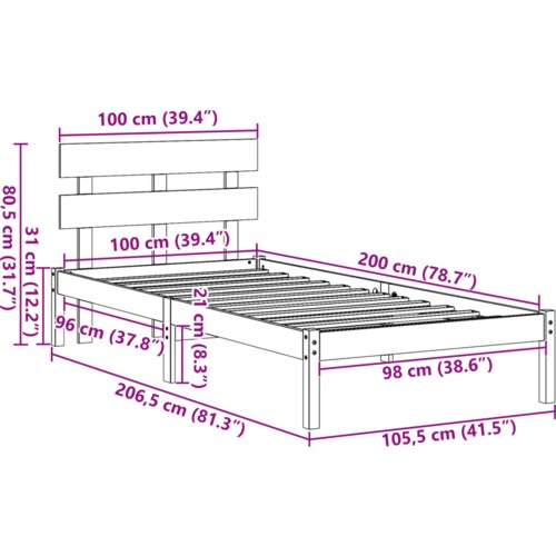  Krevet s uzglavljem vosak smeđa 100x200 cm masivna drvena borovina Slike