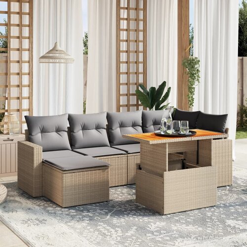 vidaXL 7-dijelni set vrtnih sofa od poliratana s jastucima bež Cijene