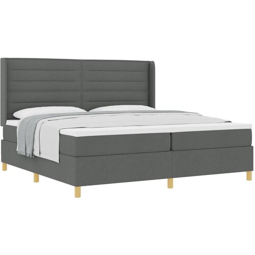 VidaXL Postelja s box springom in vzmetnico temno siva 200x200 cm tkanina Slike
