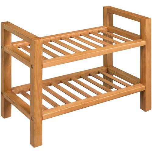 VidaXL Stojalo za čevlje z 2 policama 50x27x40 cm trdna hrastovina Slike