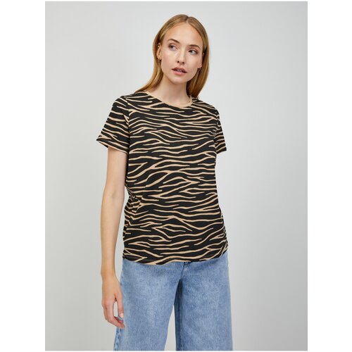 Orsay Beige-black T-shirt with animal pattern - Women Cene