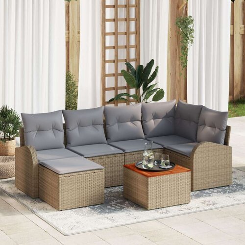 vidaXL Set od 7 dijelova Vrtni Sofa s Jastučićima Bež Poli Ratan Akacija Cene