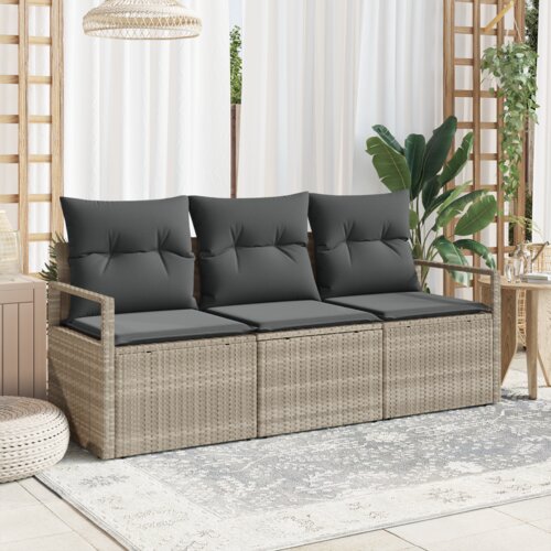 vidaXL 3-delni set vrtnega kavča z blazinami svetlo sivi poly rattan Cene
