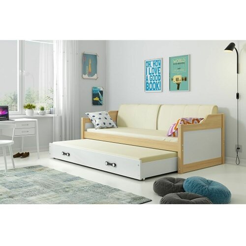 Dawid drveni dečiji krevet sa dodatnim krevetom - 190x80 cm- svetlo drvo-beli Slike