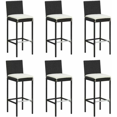  Barski stolčki z blazinami 6 kosov črn poli ratan