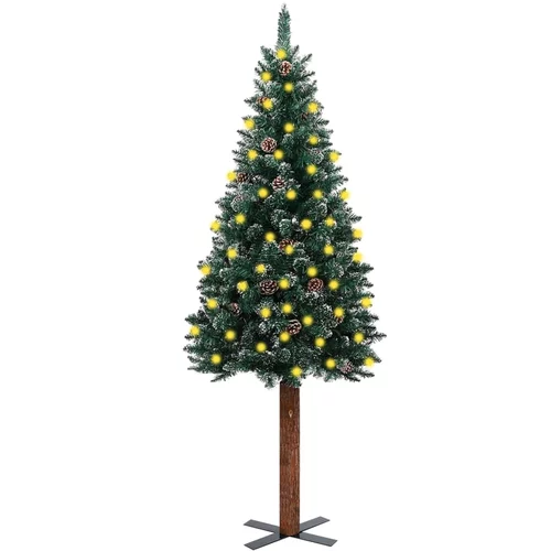 vidaXL usko božićno drvce s pravim drvom i snijegom LED zeleno 210 cm