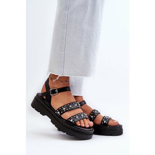 Kesi Women's Decorated Sandals Eco Leather Black Arcida Cene