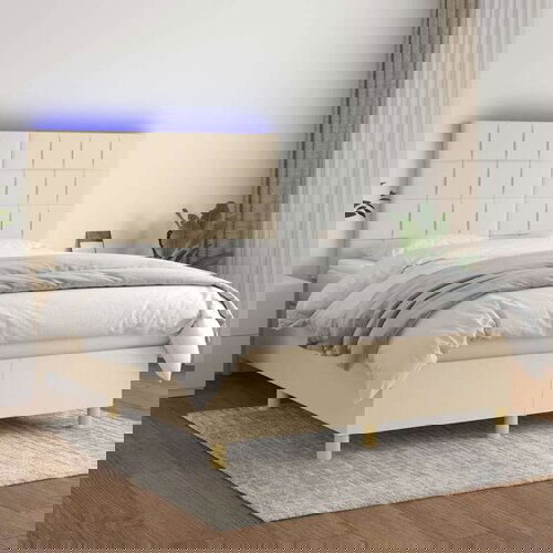  Box spring postelja z vzmetnico LED krem 140x200 cm blago, (20894892) Slike
