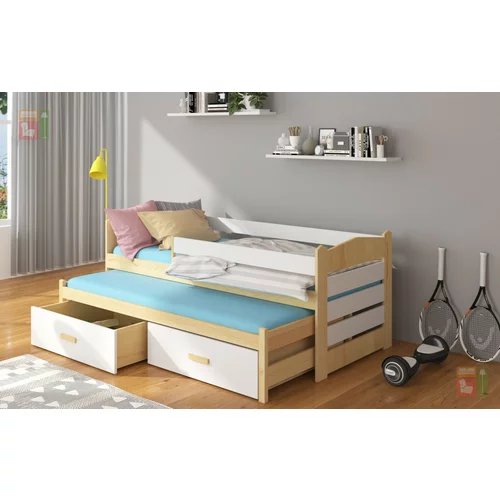 ADRK Furniture Otroška postelja Tiarro z ograjico - 80x180 cm - naravni bor/bela