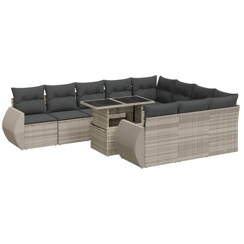  11-dijelni set vrtnih sofa poliratan s jastucima svijetlosivi Slike