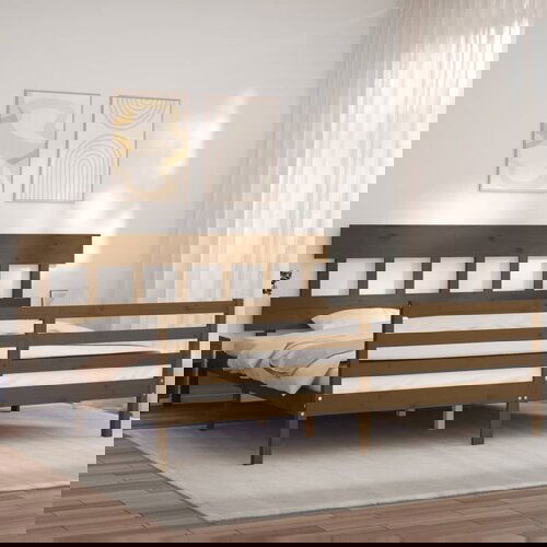 The Living Store Posteljni okvir z vzglavjem medeno rjav 200x200 cm trden les - Posteljni Okvir, (21524297) Slike