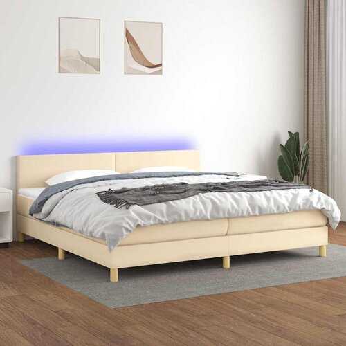  Krevet box spring s madracem LED krem 200x200 cm od tkanine Cijene