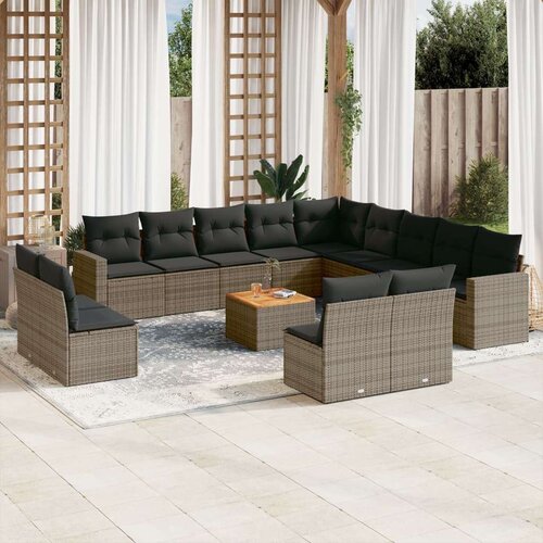 VidaXL 14-dijelni set vrtnih sofa od poliratana s jastucima sivi Slike
