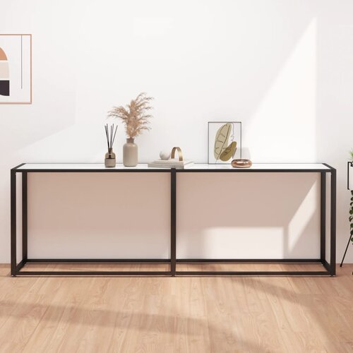 vidaXL Konzolna mizica beli marmor 220x35x75,5 cm kaljeno steklo Cene