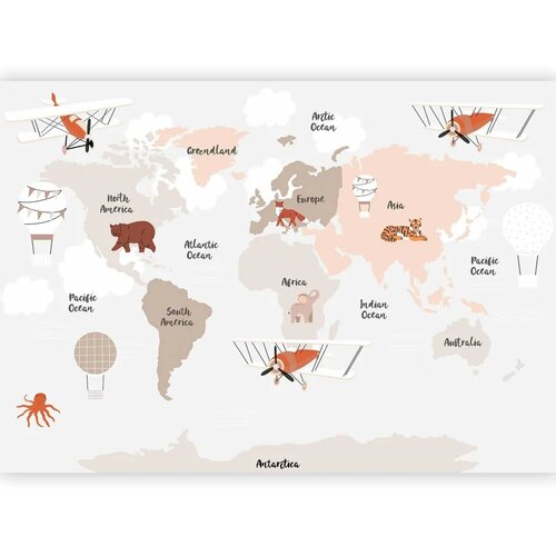  Foto tapeta - Map in Shades of Beige - Continents With Animals 490x350 Samoljepljiva Cene