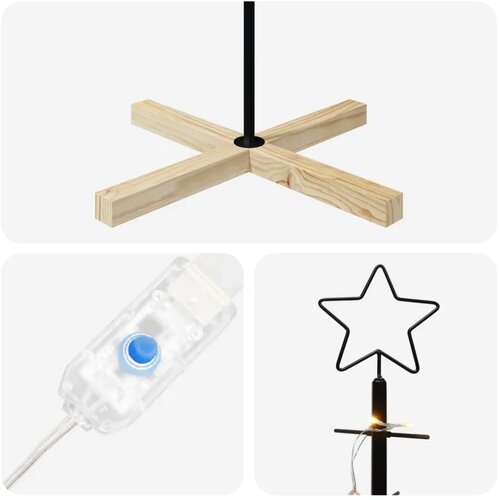  Metalna božićna jelka KUOPIO 180 cm Topla bijela Čelik Crna - 180 cm Crna s LED svjetlima Slike