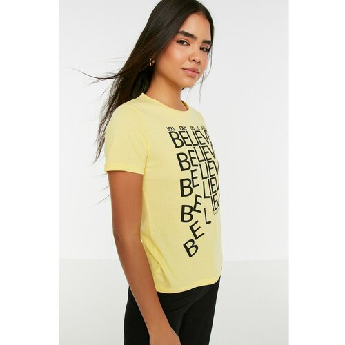 Trendyol Yellow Printed Basic Knitted T-Shirt Slike