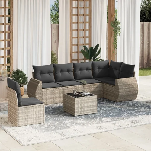 vidaXL 7-dijelni set vrtnih sofa svjetlosivi od poliratana vidaXL 7-dijelni set vrtnih sofa svjetlosivi od poliratana