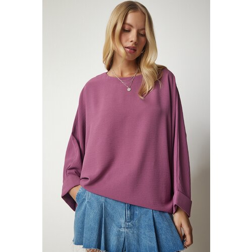  Women&amp;#039;s Dark Lilac Bat Sleeves Flowy Curtain Wrapper Shirt Slike