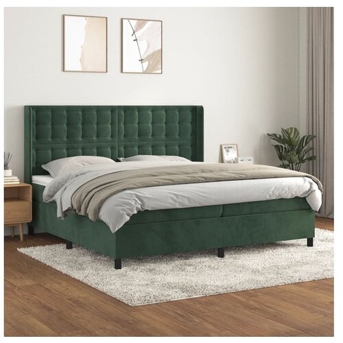 VidaXL Box spring postelja z vzmetnico temno zelena 200x200 Slike