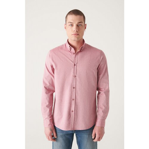 Avva Men's Burgundy Oxford 100% Cotton Standard Fit Normal Cut Shirt Cene