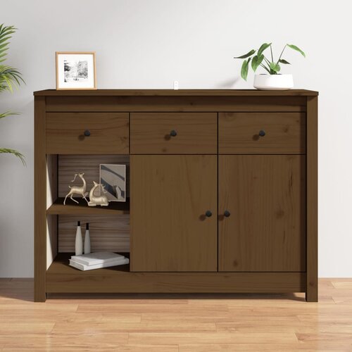  Komoda smeđa boja meda 100x35x74 cm od masivne borovine Slike