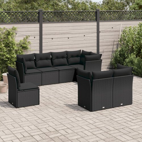 VidaXL 8-dijelni set vrtnih sofa od poliratana s jastucima crni Slike