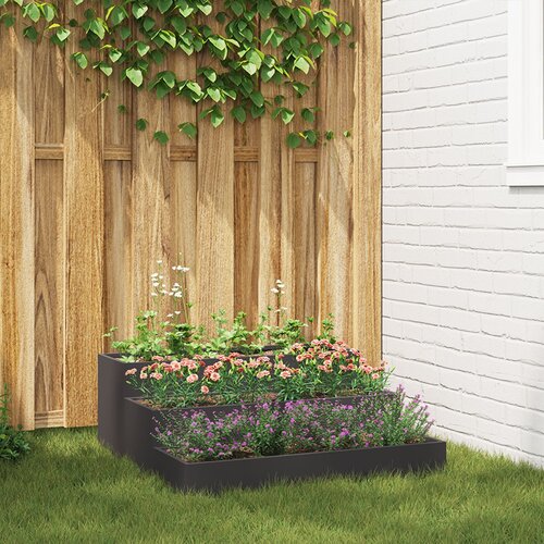 VidaXL Vrtni sadilnik Črna Hladno valjano jeklo 90 x 90 x 35 cm Slike