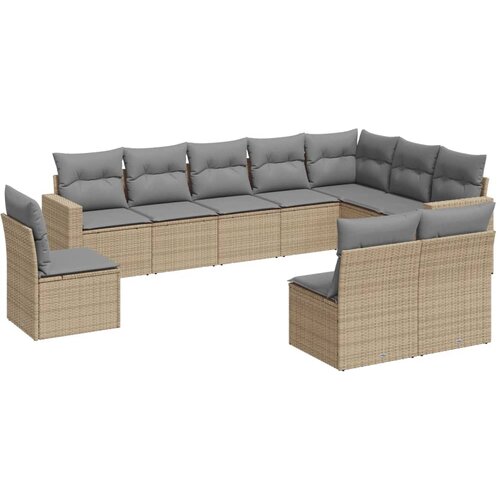  10-dijelni set vrtnih sofa s jastucima bež od poliratana Slike