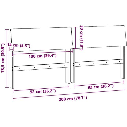 VidaXL tapecirani uzglavlje crna 200 cm čvrsto borovo drvo Slike