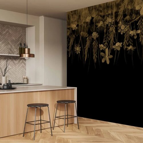  Foto tapeta - Nature landscape - black abstract nature motif with flowers in sepia 200x140 Slike