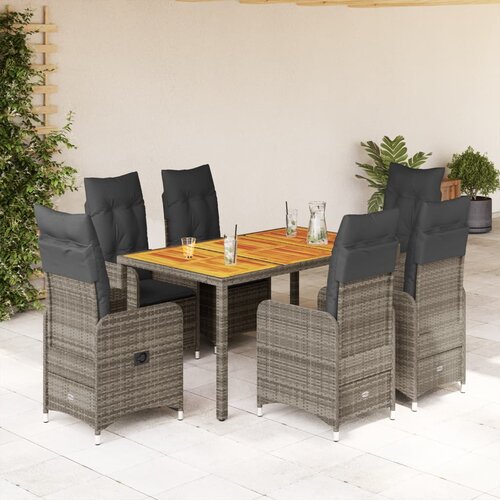 vidaXL 7-dijelni vrtni bistro set od poliratana s jastucima sivi Cene